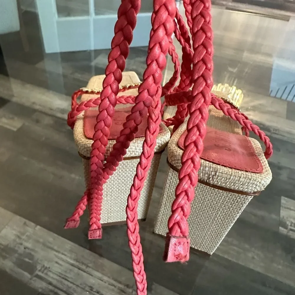 Red Braided Sandals with Daisy Accents